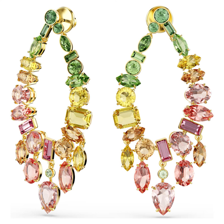 Gema drop earrings Mixed cuts, Chandelier, Multicolored, Gold-tone plated